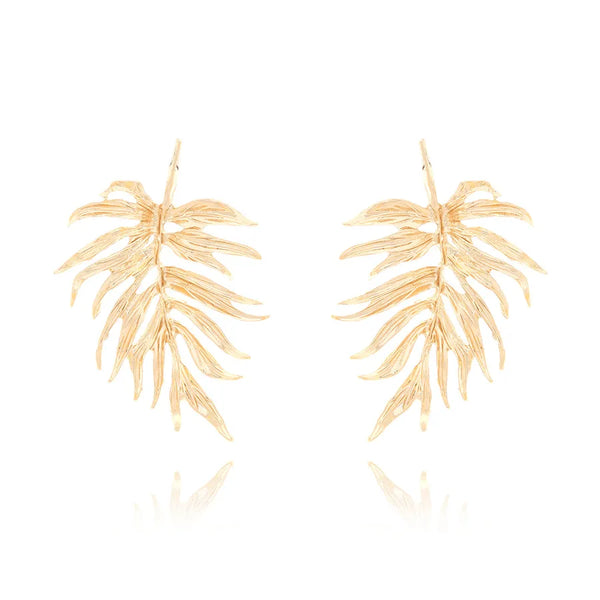 Three-dimensional Gold Leaves Drop Earrings for Women with 304 Stainless Steel Ear Pins, Alloy Material