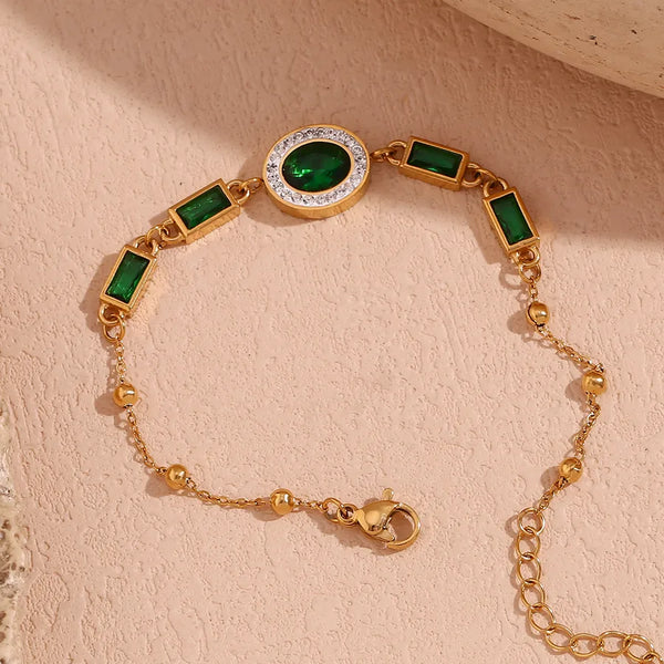Simple Style Oval Rectangle 304 Stainless Steel 18K Gold Plated Zircon Bracelets In Bulk
