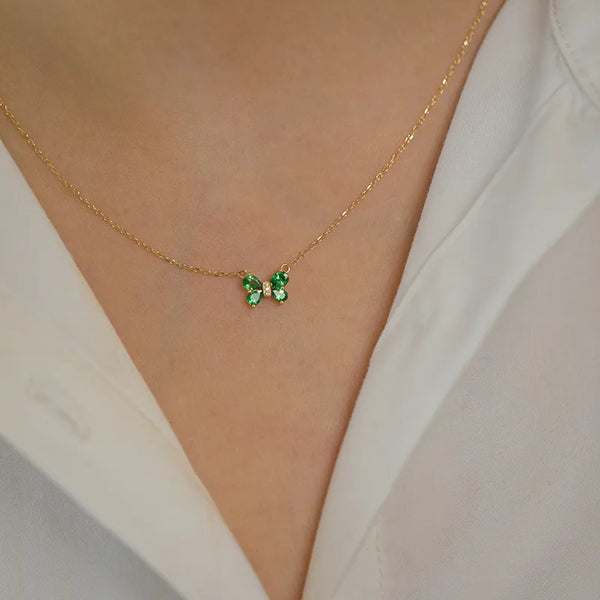 French Style Butterfly Pendant Necklace For Women in 925 Sterling Silver with 18K Real Gold Plated and Zircon Inlay