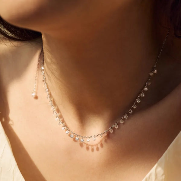 Fashion 925 Sterling Silver Silver Women's Necklace Stackable Diamond-Encrusted School Girl Collarbone Chain