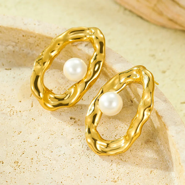 1 Pair Retro Geometric Plating 304 Stainless Steel Ear Studs