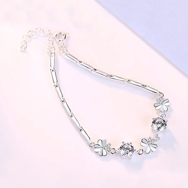 S925 Silver Four Leaf Clover Bracelet Diamond Embedded Zircon Lucky Charm Simple Style Women's Jewelry Hand Chain