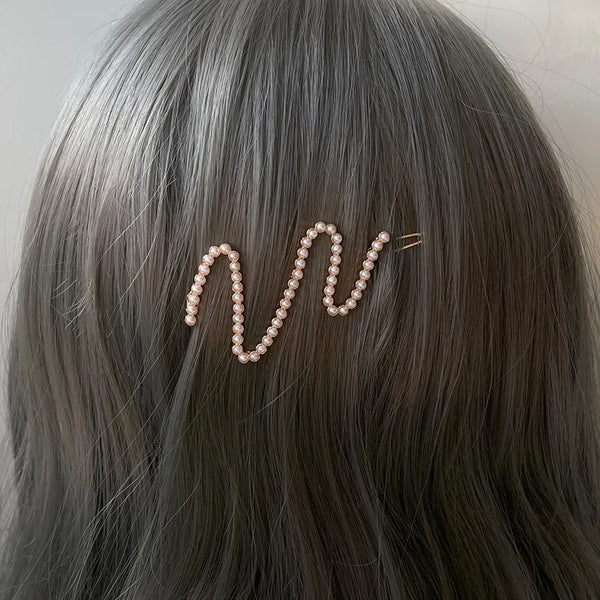 Gold Grid Pearl Spring Clip Hair Clip Women's Wave Pearl Duckbill Clip Hair Accessories