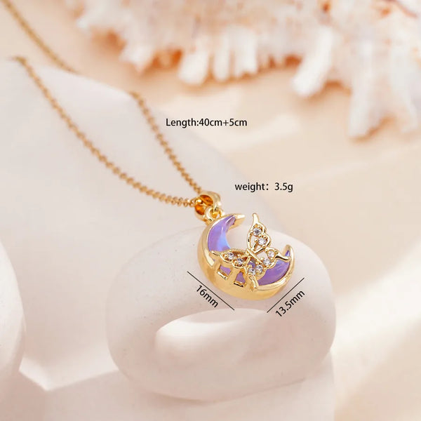 Wholesale Jewelry Elegant Streetwear Moon Butterfly Titanium Steel Copper Plating Pendant Necklace cable chain