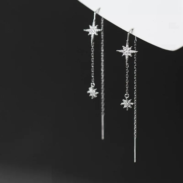 Elegant Long Tassel Star S925 Sterling Silver Earrings Fashionable Versatile Personality Women's Jewelry Ear Accessories