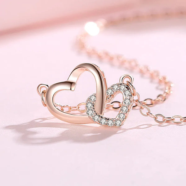 925 Sterling Silver Rhinestones Inlay Heart Shape Pendant Necklace