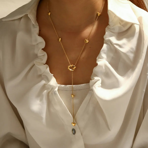 18K Gold Plated 304 Stainless Steel Vacuum Electroplating (In Furnace) Heart-shaped Box Chain/Square Pearl Chain Pendant Necklace for Women Valentine's Day Simple Style