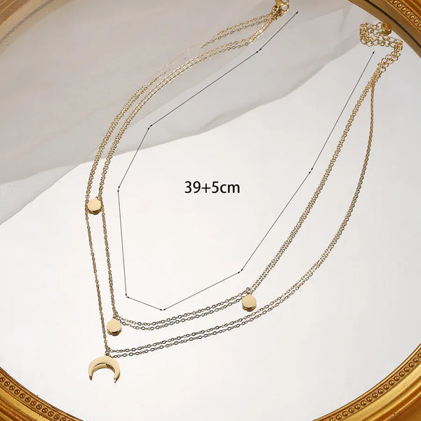 304 Stainless Steel 14K Gold Plated Simple Style Plating Moon Layered Necklaces