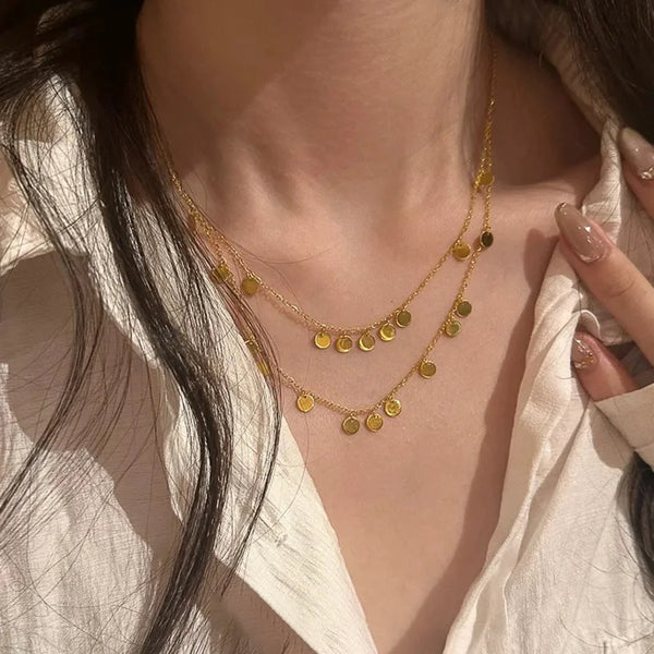 Fashionable Luxury Metal Shiny Surface Three-Layer Necklace Versatile Commute Daily Clavicle Chain Geometric Pattern Women's Jewelry