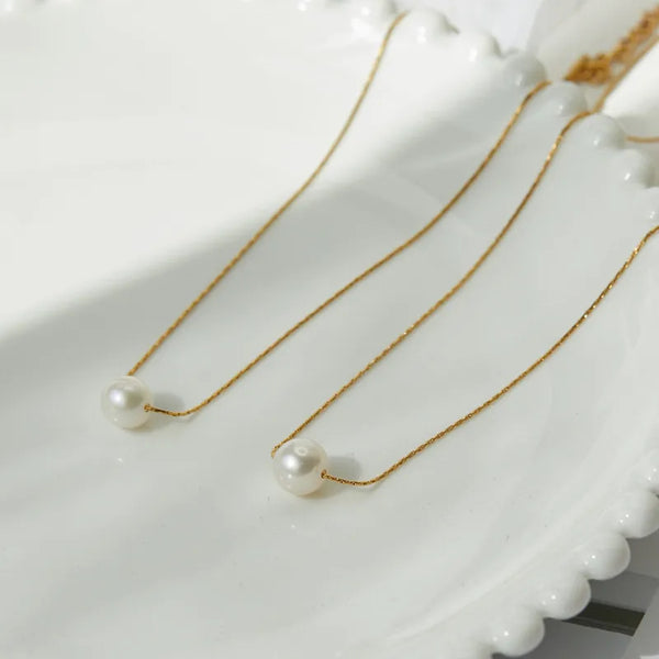 fairy style pearl titanium steel gold plated gold plated necklace