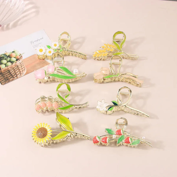 pastoral flower alloy plating hair claws