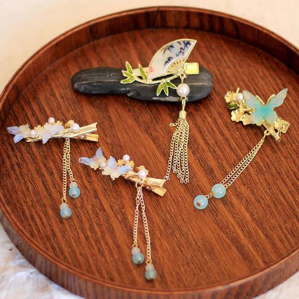 Ancient Style Lotus Bud Tassel Hair Clip Duckbill Clip Women's Hanfu Hair Accessory Side Bangs Clip
