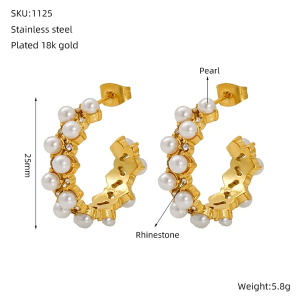 1 Pair Vintage Style Classic Style C Shape 304 Stainless Steel Pearl 18K Gold Plated Ear Studs