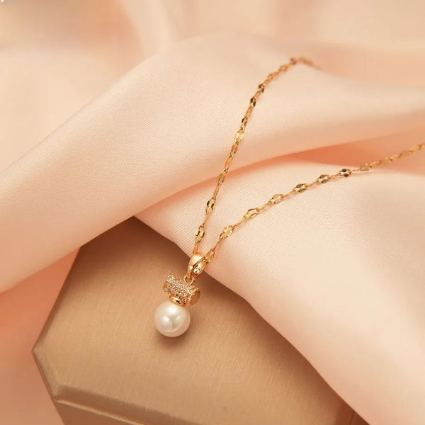 Elegant Long Pearl Necklace Luxury Non-fading Versatile Everyday Jewelry Geometric Pattern Copper Alloy For Women