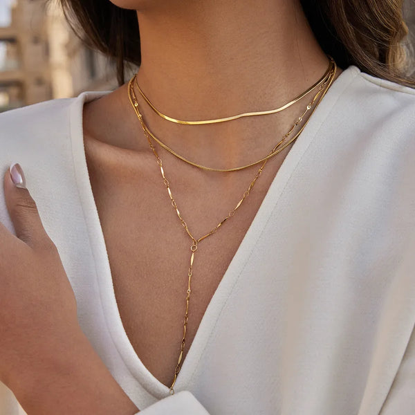 Three Layer Necklace for Lines, Waterproof Non Tarnish 304 Stainless Steel, 18K Gold Plated PVD Coated, Knife Chain