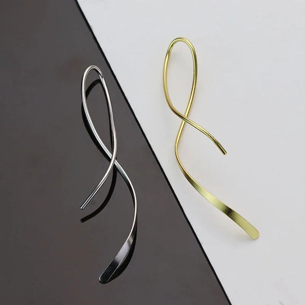 S925 Sterling Silver Geometric Wave Curve Earrings Women's Twisted Spiral S-Shape Ear Jewelry Fashionable Irregular Style