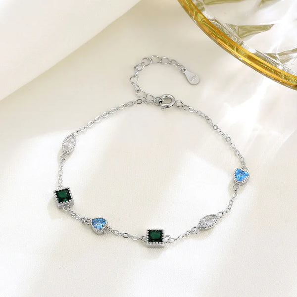 S925 Sterling Silver Bracelet Geometric Elements Colorful Diamonds Block Heart Waterdrop Stylish Jewelry Accessories For Women