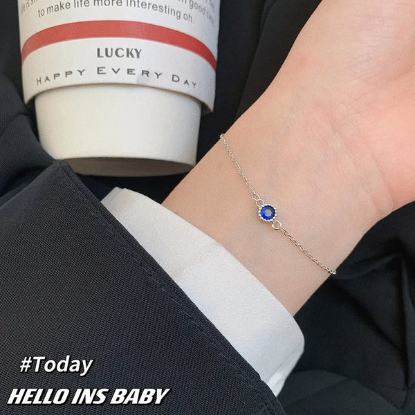 S925 Sterling Silver Blue Diamond Bracelet Elegant Simple Design Women's Fashion Jewelry Small Size Durable Round Craft