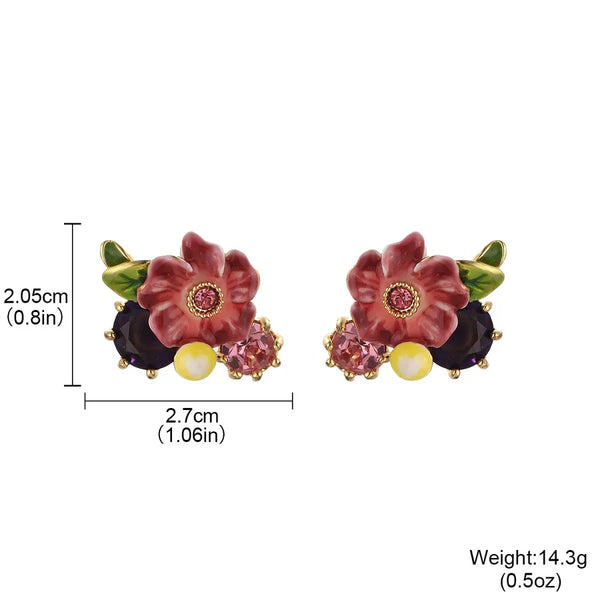 1 Pair Pastoral Flower Copper Zircon 18K Gold Plated Ear Studs