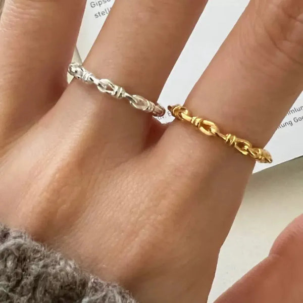 Chains Print Open Rings for Women in 925 Sterling Silver with Electroplated 18K Real Gold Plated Finish