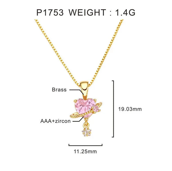 Foxi Korean Style Korean  Necklace Loving Heart Zircon Clavicle Chain Female Dignified Pendant Wholesale Copper-Plated Gold Necklace