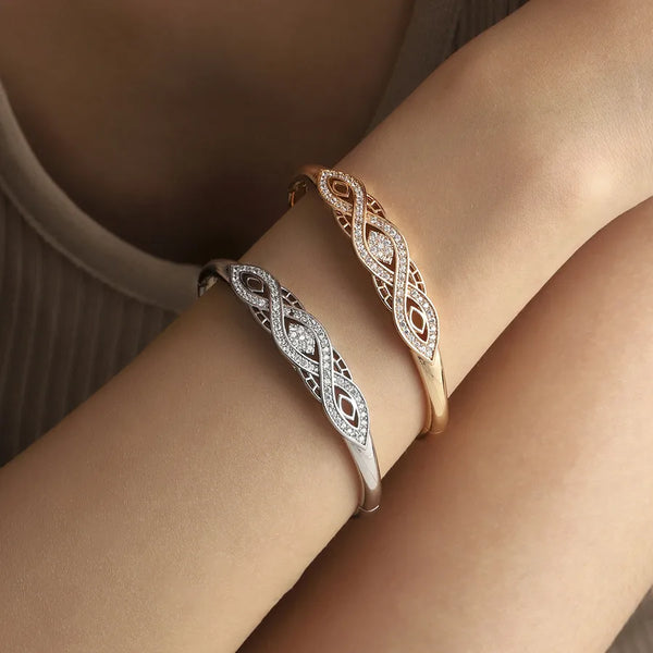 Retro Copper Bangle for Women Featuring Zircon Inlay Gem Design