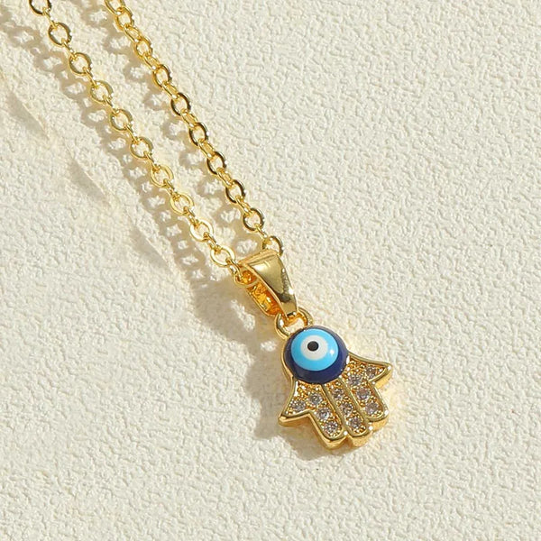 simple style devil's eye  starfish copper enamel plating inlay zircon 14k gold plated pendant necklace