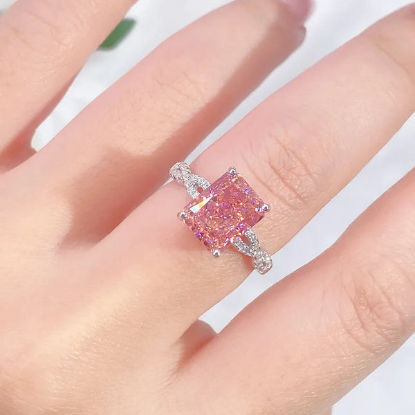 925 Sterling Silver Zircon High Carbon Diamond Rectangle Rings