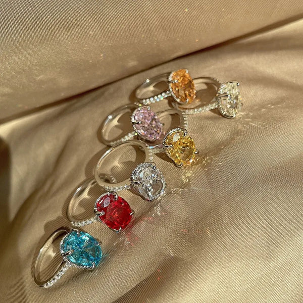 925 Sterling Silver Zircon Oval Rings