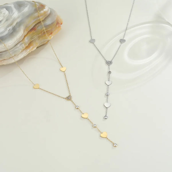 304 Stainless Steel Y-Shaped Heart Necklace Non-Fading Collarbone Chain Vacuum Electroplated 18K Real Gold