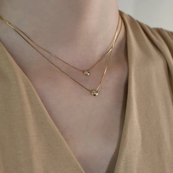 S925 Sterling Silver 18K Gold Plated Zirconia Minimalist Snake Bone Pendant Necklace Women's Clavicle Chain Geometric Pattern Round Craft