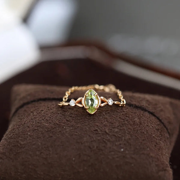 Adjustable 925 Sterling Silver Horse Eye Ring for Women with August Birthstone Peridot in Simple Style