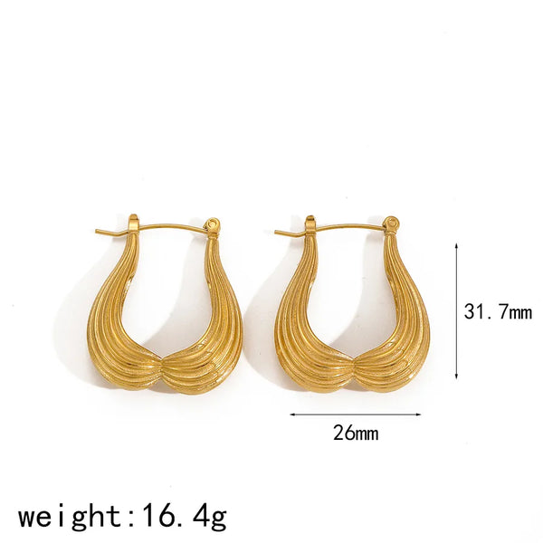 Hot Sale Retro Design 18K Gold Stainless Steel Geometric Striped Earrings High Sense Earrings Personality Fashion Item