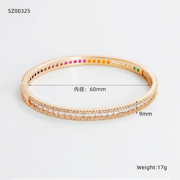 Geometric Electroplated Copper Bangle for Women with Zircon Inlay Featuring Water Plating Process