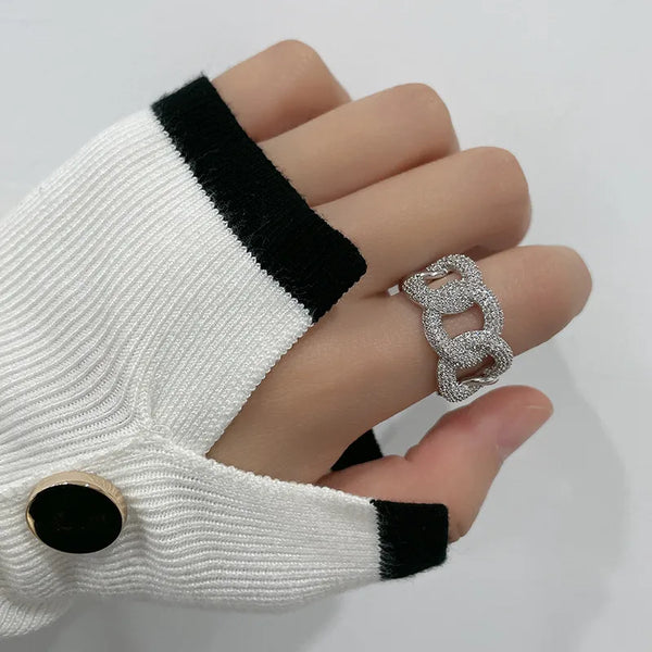 Kenge Geometric Ring For Women Gold Plated Copper Embedded Zircon Bohemian Style Summer Versatile Luxury Finger Ring