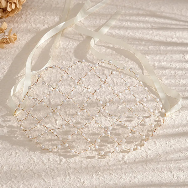 Women's Elegant Plaid Rhombus Imitation Pearl Alloy Hair Band