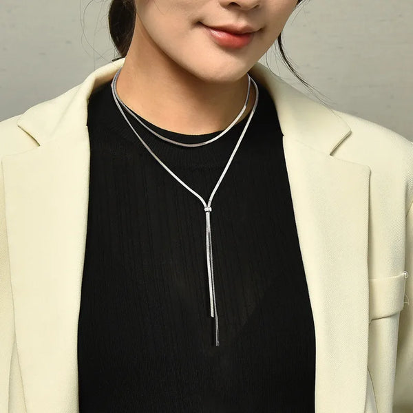 Titanium Steel 18K Gold Plated Elegant Plating Solid Color Long Necklace