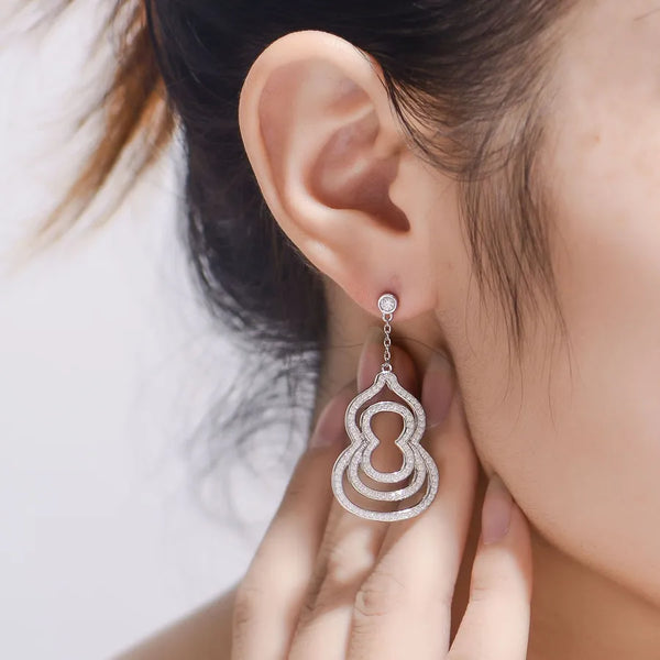 Hollow Gourd 925 Silver Earrings Non-Fading Custom Processing Wedding Birthday Party