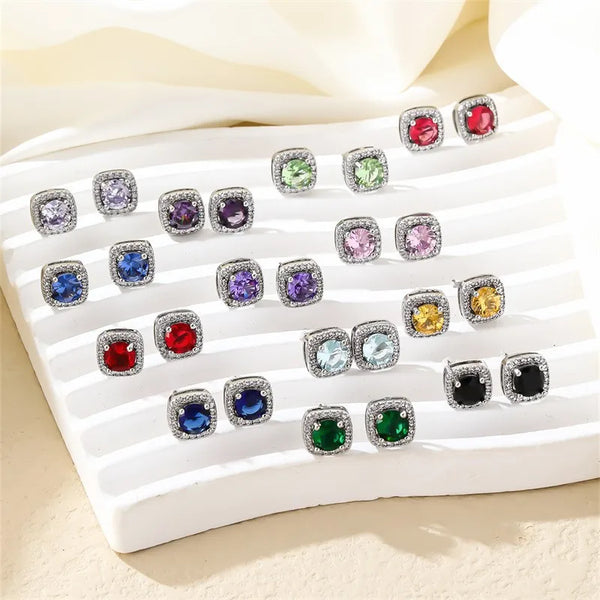 1 Pair Glam Vintage Style Geometric Plating Copper Zircon Ear Studs