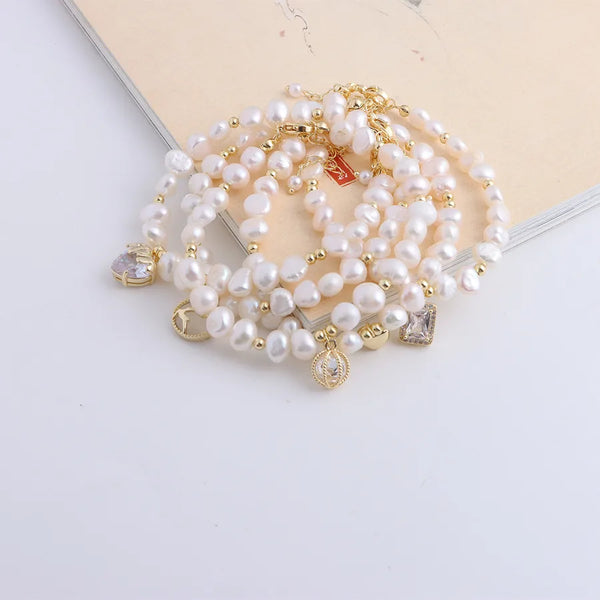 Natural Freshwater Pearl Bracelet New Style Shell Butterfly Knot Pendant Bracelet Women's Friendship Beaded Bracelet
