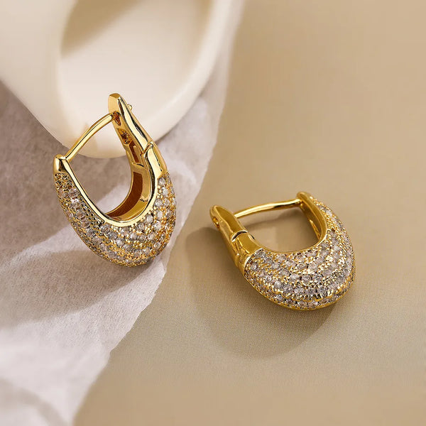 1 pair simple style commute u shape plating inlay copper zircon 18k gold plated earrings