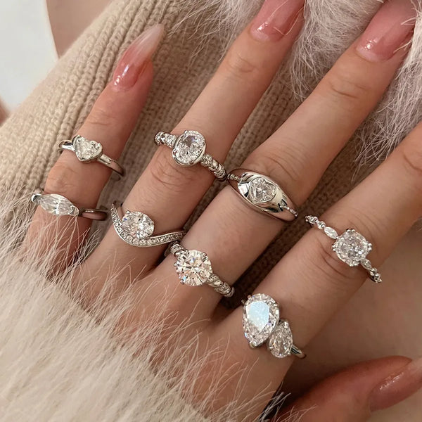 925 Sterling Silver Zircon Geometric Rings 925 Sterling Silver Rings