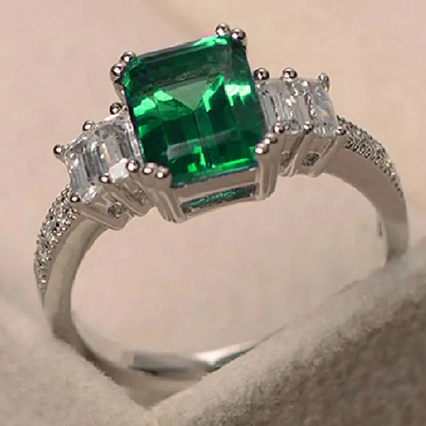 Rectangle Copper Ring For Women, White K Plated with 0.03µm Thickness, Inlaid with Zircon, Perfect for Valentine's Day