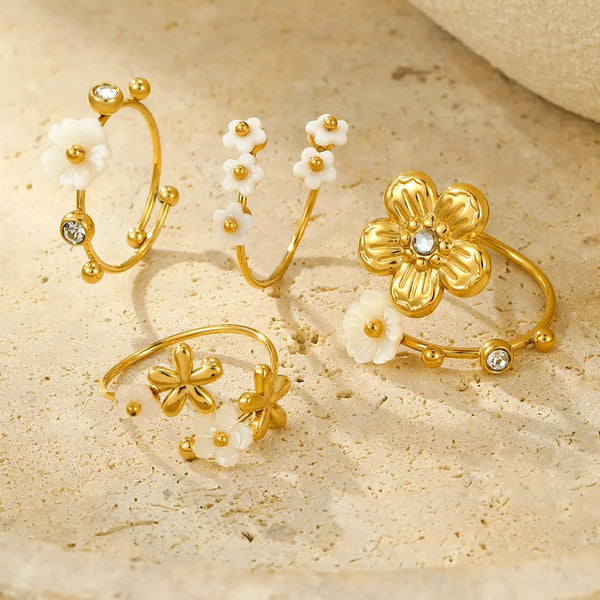 Wholesale Jewelry Elegant Flower 304 Stainless Steel 18K Gold Plated Rings