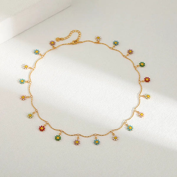 Alloy Copper 18K Gold Plated Enamel Flower Necklace