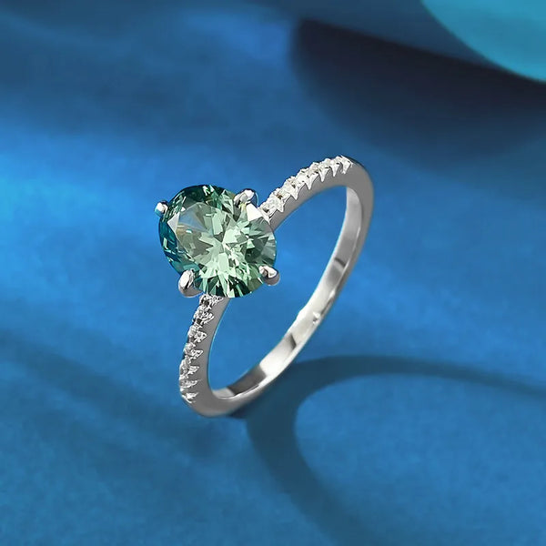 Fashionable 925 Silver Pigeon Egg Ring With Green Tourmaline Geometric Pattern Design Versatile Daily Wear For Women