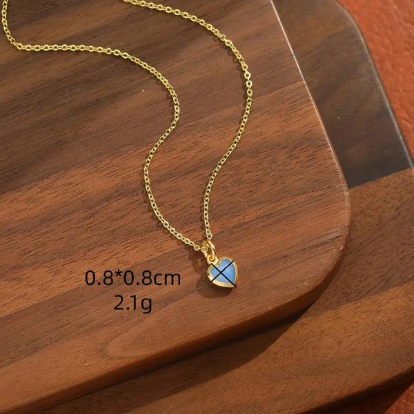 Vintage Small Heart-Shaped Vacuum Electroplated Copper 14K Real Gold Clavicle Chain Necklace for Women Daily Wear