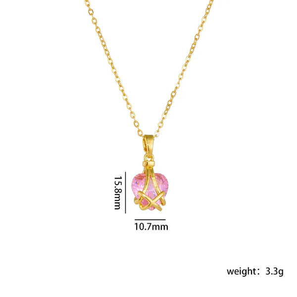 Wholesale Jewelry Classic Style Shiny Heart Shape Copper Plating Pendant Necklace cable chain