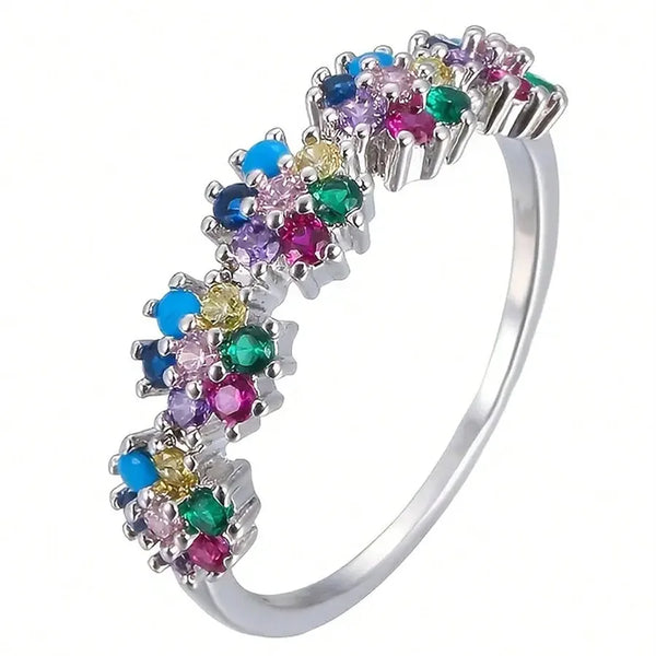 Geometric Claw Setting Ring for Women in Copper with White K Water Plating and Zircon Inlay