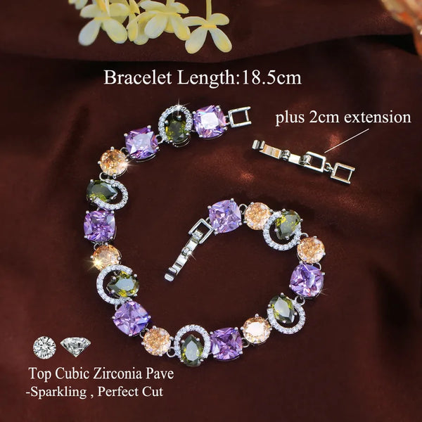 Geometric Waterproof Non Tarnish Copper Bracelets for Women with Rhodium Plated Water Plating and Zircon Inlay Featuring Tennis Chain